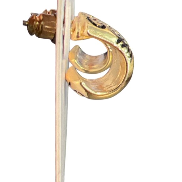 Loris Gifts Gold Tone Hoop Earrings Etched Design Pierced .5" New on Card - Picture 3 of 5